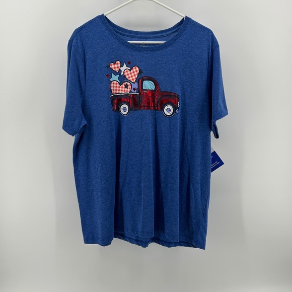 Way To Celebrate! Tops - Way To Celebrate Patriotic Blue Graphic T Red Foil Truck Hearts XXL NWT July 4th